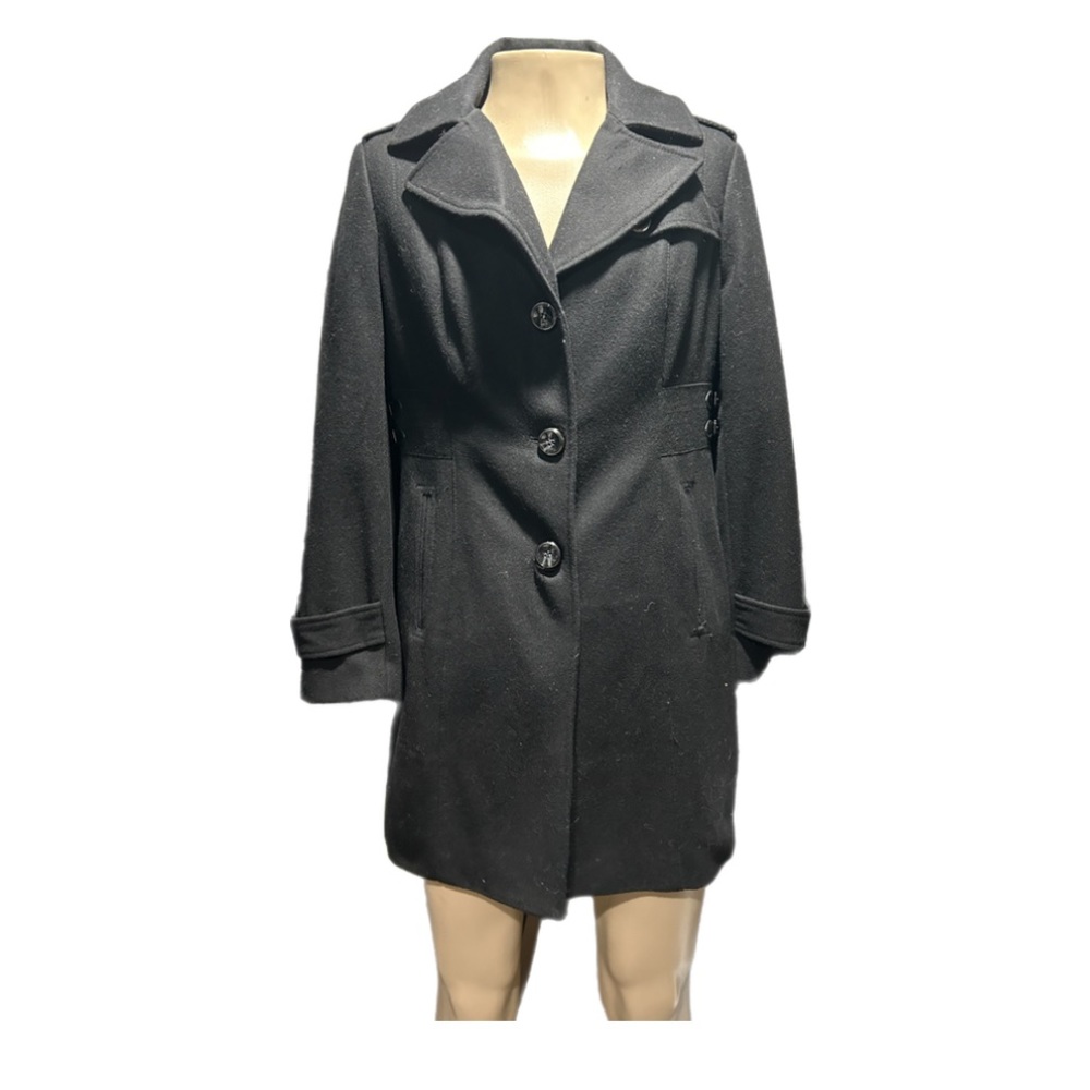 Kenneth Cole Women’s Vintage Wool Pea Coat Button Up Jacket in Black